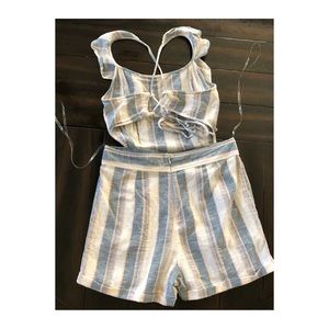 Ivory Striped Sammy Ruffle Romper-L